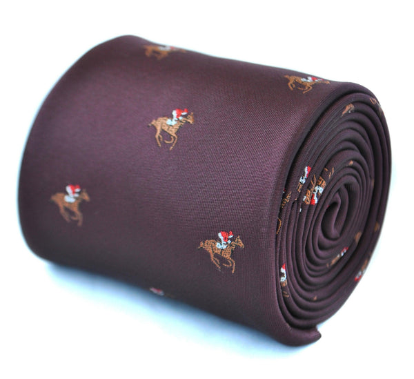 burgundy maroon tie with horse racing design